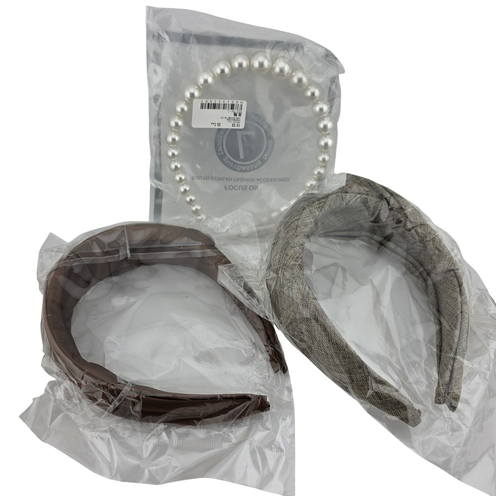 Headband Lot 3pc Pearl Knotted Fabric Bow Womens OS Multicolor NEW Coquette Gift